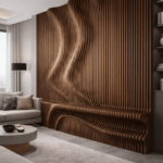 Parametric wooden wall 3D panel art with shelf