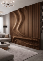 Parametric wooden wall 3D panel art with shelf