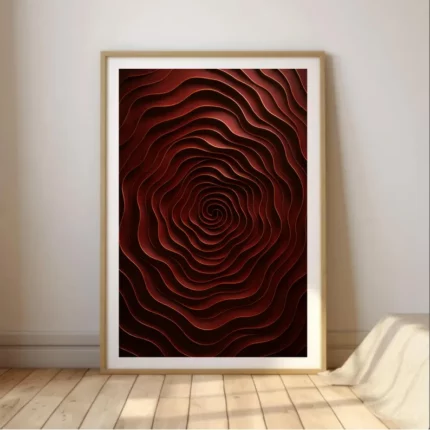Red Parametric Spiral Optical Illusion Wall Art | Modern 3D Geometric Sculpture Design